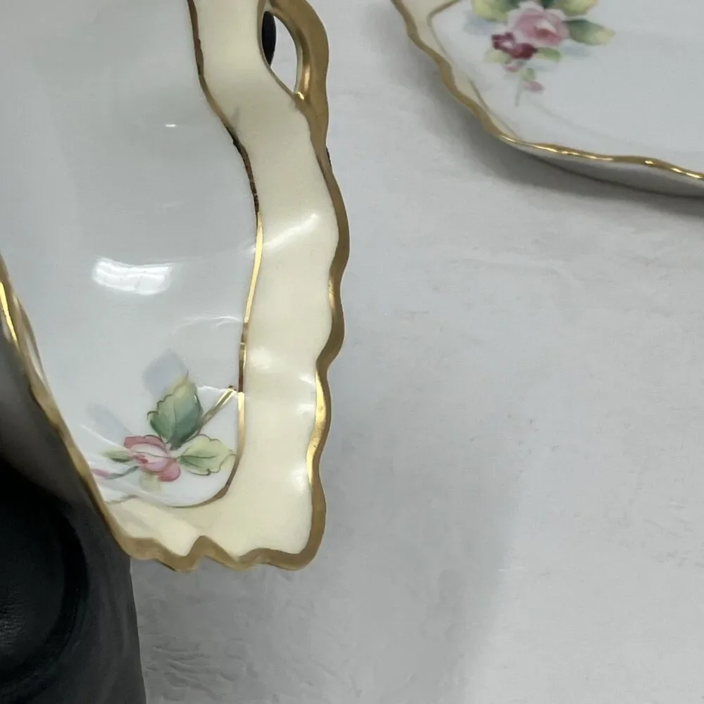 Nippon Gravy Sauce Boat w Underplate Roses Gilt Painted Gold & Raised Flower VTG